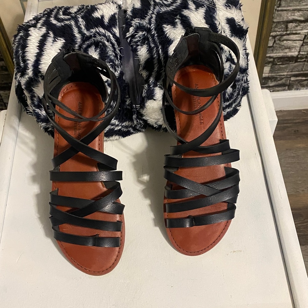 American Eagle Outfitters Black Strappy Gladiator Sandals